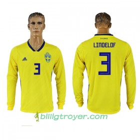 Billige Fotballdrakter Sverige Lindelof 3 VM 2018 Hjemmedraktsett Langermet